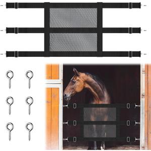 Nylon Stall Guards for Horses with Adjustable Straps and Sturdy Snap Hooks 57 x 18 Inch Mesh Doors for Horses Black Stall Gate with 6 Nails to Keep Horse Securely