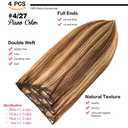 Clip in Hair Extensions Real Human Hair 14 Inch Chocolate Brown/Light Blonde #4/27 Color Double Weft 100% Remy Human Hair Thick Long Soft Silky Straight 4pcs 10clips for Women 60grams