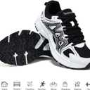 Men's Slip Resistant Trail Running Shoes - Supportive Athletic Shoes for Outdoor Fitness Walking, Road Running and Gym Training (5, Black White Light)