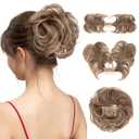 Messy Bun Hair Piece Side Comb Clip in Hair Bun Hairpiece for Women Short Natural Straight Versatile Adjustable Styles Easy Hair pieces (Brown to Ash Blonde-C)