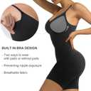 SHAPERX Women's Seamless Shapewear Tummy Control Bodysuit with Removable Pads Mid Thigh Body Shaper (Black, XL)
