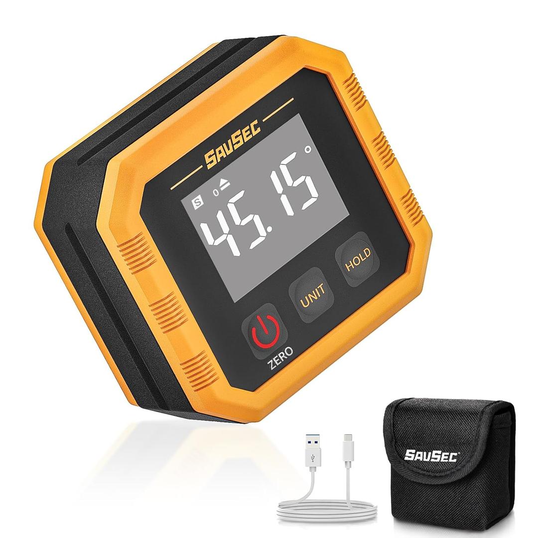 Rechargeable Digital Angle Finder, Digital Angle Gauge with Magnetic Back&Base, 0.1 Accuracy Protractor Inclinometer Woodworking Tools, IP54, 360 Flip Screen, for Construction, Machinery