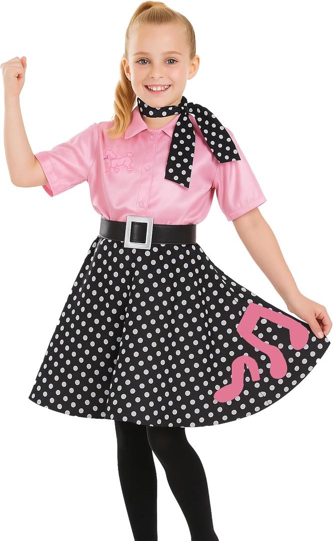 fun shack - Poodle Skirts for Girls, 50s Outfit for Girl, Poodle Skirt, Halloween Costumes for Girls, Kids Halloween Costumes (Large, Black)