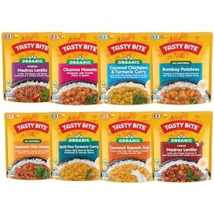 Tasty Bite Variety, Pack of 9, Madras Lentils, Bombay Potatoes, Vegetable Tikka Masala, Channa Masala, 3Bean Madras Lentils, Split Pea & Turmeric Curry, Coconut Squash Dal, Chickpea Coconut and Turmeric Curry, Best By: 04/30/26