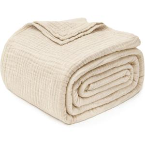 Joydeco 100% Cotton Muslin Throw Blanket for Couch Bed and Sofa, 4-Layer Lightweight and Breathable Soft Gauze Blanket for All Season, Luxury Throws Cotton Blanket Gift(Light Tan, 50"x70")