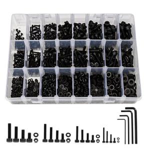 1230PCS Metric Screw Assortment Kit M2 M3 M4 M5, 12.9 Grade Alloy Steel, Hex Socket Head Cap Bolts Nuts Washers Set, Black Zinc Plated Anti-Rust Screws for 3D Printer DIY