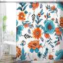 HMS Happy Memories Bohemian Plant Boho Floral Print Shower Curtain, Polyester Fabric Cloth for Bathroom Decor 7272 Inch Standard Size with 12 Hooks, Also as Room Divider (Blue Red Flower)