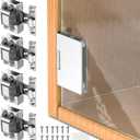 Glass Door Hinges,Glass Hinges,Glass Cabinet Hinges,304 Stainless Steel,Silent Closing for Thickness 5-8mm Doors (Silver,4 Pack)
