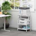 Fannova White Printer Stand with Storage, 3 Tier Printer Table with Height Adjustable Shelf, Rolling Printer Cart with Wheels for Home Office Organization
