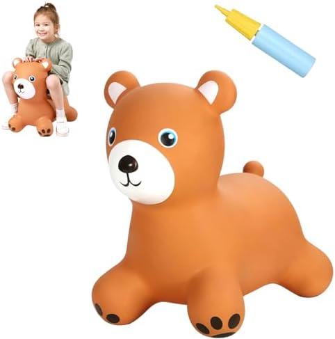 INPANY Bouncy Horse, Bear Hopper Toys, Toddlers Bouncing Animal, Kid Ride on Rubber Bouncer, Outdoor Indoor Cute Birthday Gifts for 2 3 4 Year Old Girls Boys