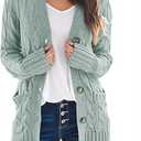 MEROKEETY Women's 2025 Fall Long Sleeve Cable Knit Sweater Open Front Cardigan Button Loose Outerwear Size L, S