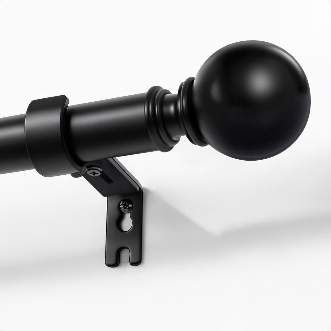 Joydeco Black Curtain Rods for Windows 32 to 120 inches, 1 inch Diameter Heavy Duty Adjustable Curtain Rods for Bedroom, Sliding Glass Doors, Patio