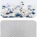 Sanzugh Navy Blue and Gold Flower Bath Mat Rug for Bathroom, Boho Watercolor Floral Leaves Cute Bathroom Floor Rugs Mats Non Slip Kitchen Indoor Decor Decoration Accessories 17X29 Inches