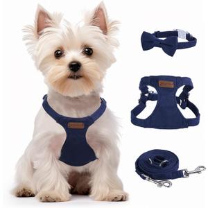 Dog Harness and Leash Set, XS No Pull Adjustable Puppy Harness with Multifunction Denim Blue Dog Leash and Collar, Soft No Choke Escape Proof Pet Harness Vest for Small Dogs and Cats (Denim Blue, XS) (XS(4.5-11lb))