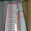 Retro Wireless Keyboard with Round Keycaps, 2.4GHz Full-Size USB Cute Wireless Keyboard Mouse for Computer, Desktop, Laptop and Computer (Pink-Colorful)