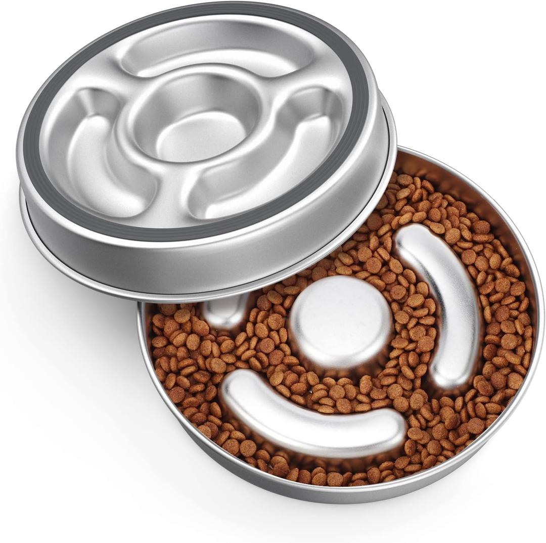 AIPERRO Slow Feeder Dog Bowl Stainless Steel, 2 Cups Metal Non-Slip Dog Food Bowls, Dogs Water Bowl for Small & Medium Sized Dogs, Fun Bloat Stop Pet Bowl for Fast Eaters, Slows Down Pets Eating (2 Cups/ 1.6" Deep (Max 4Cups))