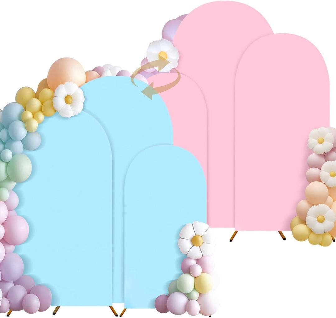 OurWarm Set of 3, Pink and Blue 2 in 1 Round Backdrop Covers, 4FT 5FT 6FT Spandex Stretchy Backdrop Cover Fabric for Birthday Party Baby Shower Wedding Arch Stand Decorations