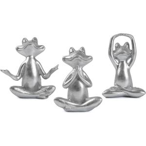 Silver Frog Figurines Yoga Decor Set of 3 Frog Yoga Statues for Modern Living Room Table Office Bookshelf Shelves Home Sculptures Decor, for Mom Dad Women