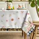 Horaldaily Easter Tablecloth 60x84 Inch Rectangular, Spring Flower Buffalo Plaid Bunny Ear Table Cover for Party Picnic Dinner Decor