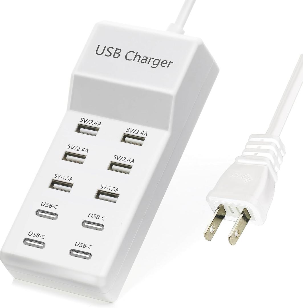 USB Charger,50W USB Charging Station with 10-Port (6 USB-A Port & 4 USB-C Port) Compatible with iPhone 15/14/13/12/11/X/8/7/6 Phones, Watch,Tablets, Smartphones 