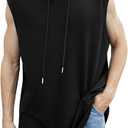 SOLY HUX Men's Plus Size Sleeveless Hoodies Workout Gym Hooded Tank Tops Muscle Shirts Bodybuilding Cut Off T Shirt Black 2XL