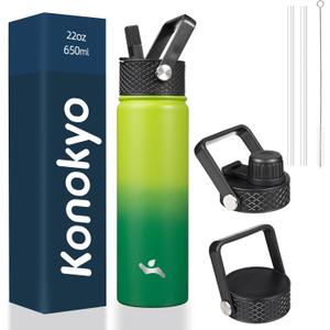 22 oz Stainless Steel Bottles with 3 Lids Sport Insulated Water Bottle, Bamboo Groove