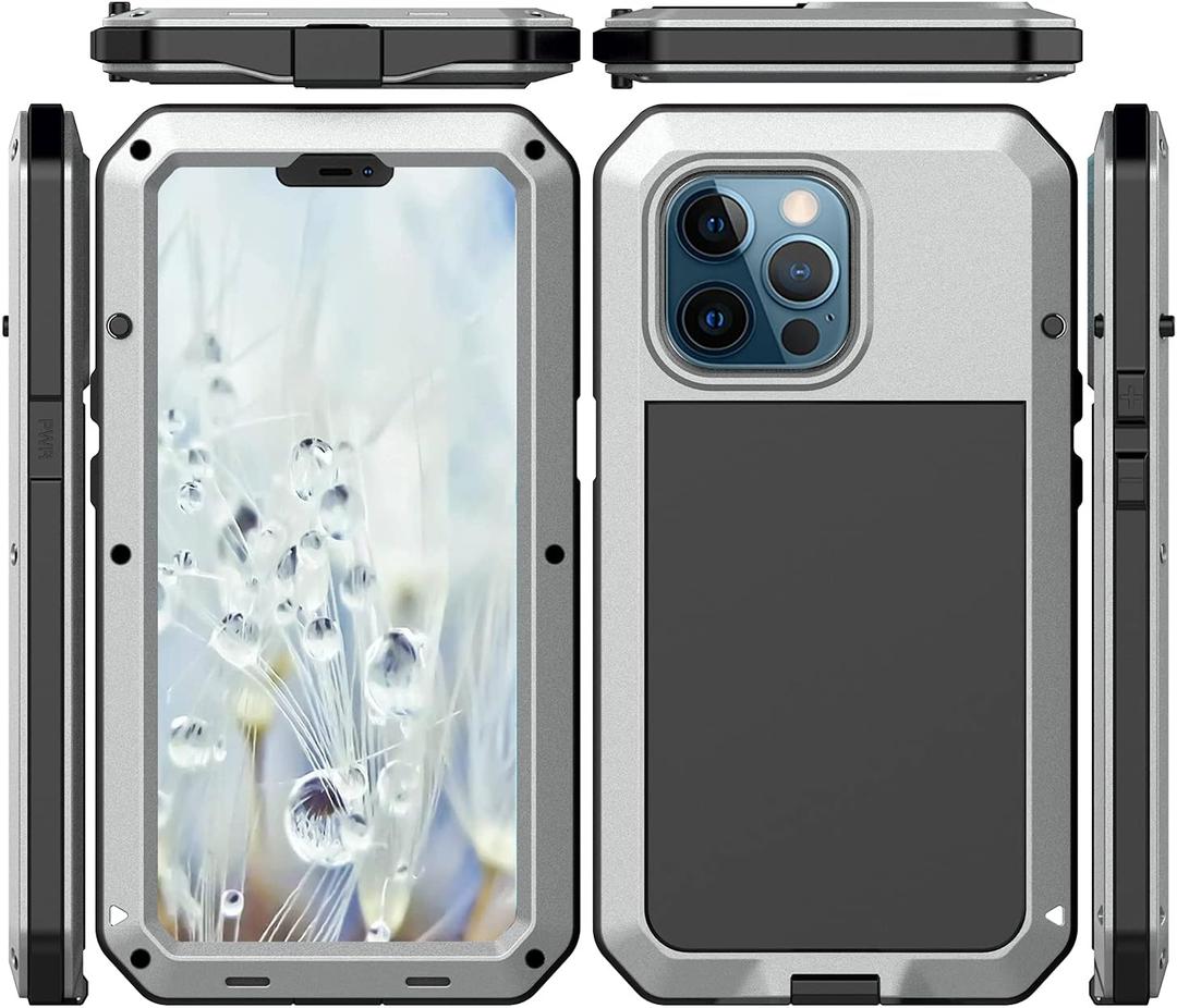 for iPhone 13 Pro Max Case,360 Full Body Protective Heavy Duty Shockproof Tough Armour Aluminum Metal Case with Silicone Built-in Screen Protector for iPhone 13 Pro Max 6.7" - Silver