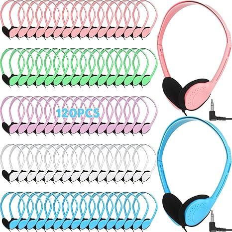 120 Pcs Kids Classroom Headphones Bulk Class Set Wired Headphones Adjustable School on Ear Earphones Back to School Bulk for Students Teens Children Teacher Supplies