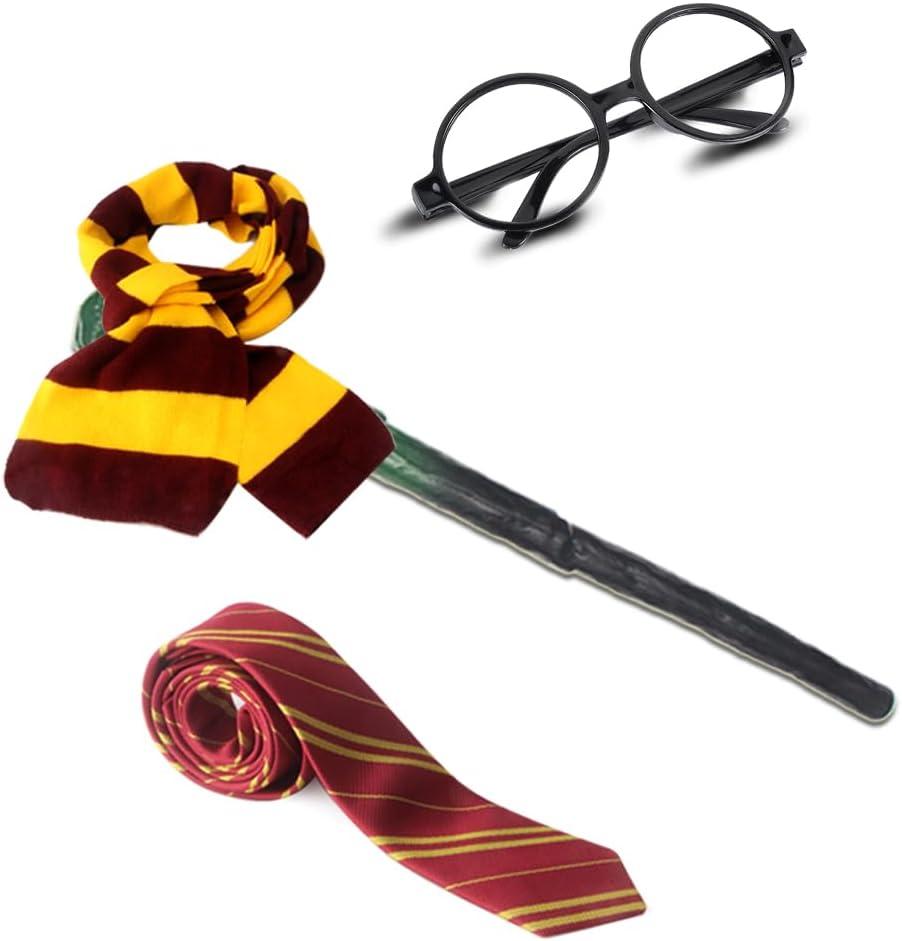 Wizard Cosplay Party Supplies - Wizard Glasses,Magic Wand, Tie,Scarf for Halloween,School Costume Party,Birthday Party Decoration