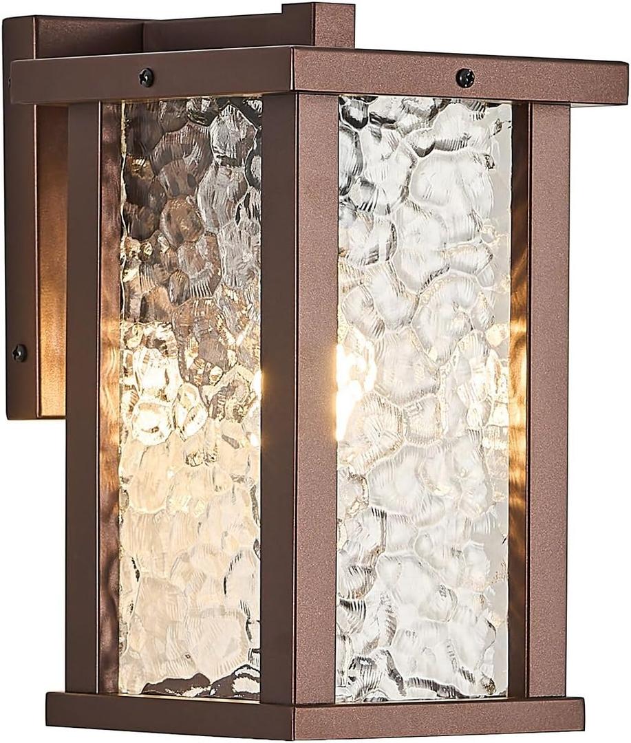 Outdoor Wall Sconce E26 Base Metal Frame - Brown Exterior Light Fixture with Clear Glass, Waterproof Porch Wall Mount Lighting for Garage, Patio(Bulb not Included)