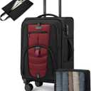 Carry On Luggage 22x14x9 Airline Approved, 22-Inch Suitcases with Spinner Wheels, Softside Carry-on Luggage with TSA Lock for Men Women Business Trip, Lightweight Large Capacity Luggage for Travel (Black&Red)