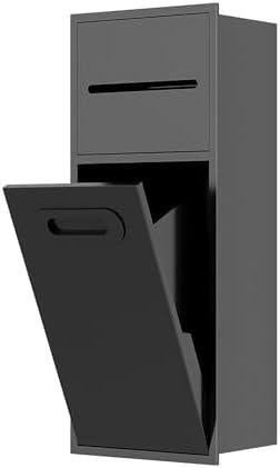 SUPERFLO 3 Gallon Bathroom Trash Can Tilt Out Trash Bin Cabinet, Hidden Trash Can Cabinet Recessed Wall Mounted Stainless Steel with Toilet Paper Holder for Bathroom/Bedroom/Office Renovation, Black