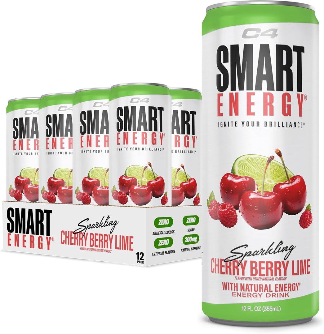 Cellucor C4 Smart Energy Drink - Sugar Free Performance Fuel & Nootropic Brain Booster, Coffee Substitute or Alternative | Cherry Berry Lime 12 Oz - 12 Pack (EXP 11/17/27)