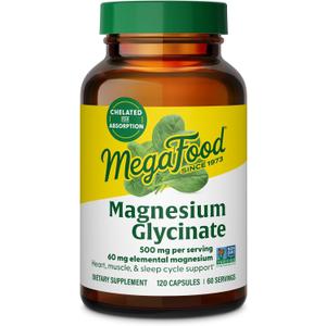 MegaFood Magnesium Glycinate 500mg, Normal Sleep & Stress, 120 Capsules, BB: JAN/2028