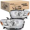 Nilight Headlights Assembly for Toyota Highlander 2008 2009 2010 Headlamp Chrome Housing Amber Reflector