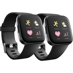 Replacement Bands Compatible with Fitbit Versa/Versa 2 / Versa Lite, Silicone Adjustable Classic Accessory Wristband Fitness Straps for Women Men (2 Pack)  Black+Black, Large