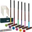 28 Six Player Croquet Set, Croquette Kit with Premium Wooden Mallets/Colored Balls/Wickets/Stakes/Carrying Bag, Classic Family Game for Outdoor Backyard Lawn