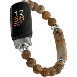 Beaded Bracelet Compatible for Fitbit Inspire 3 for Women,Fashion Handmade Pearl Beads Elastic Stretch Watch Band for Fitbit Inspire 3 Fitness Tracker