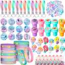 Capoda 122 Pcs Mermaid Party Favors for Girls Mermaid Theme Bracelets Keychains Pin Badges Stampers Rings Stickers Organza Bags for Piata Stuffers Goodie Bag Fillers Birthday Decorations Supplies