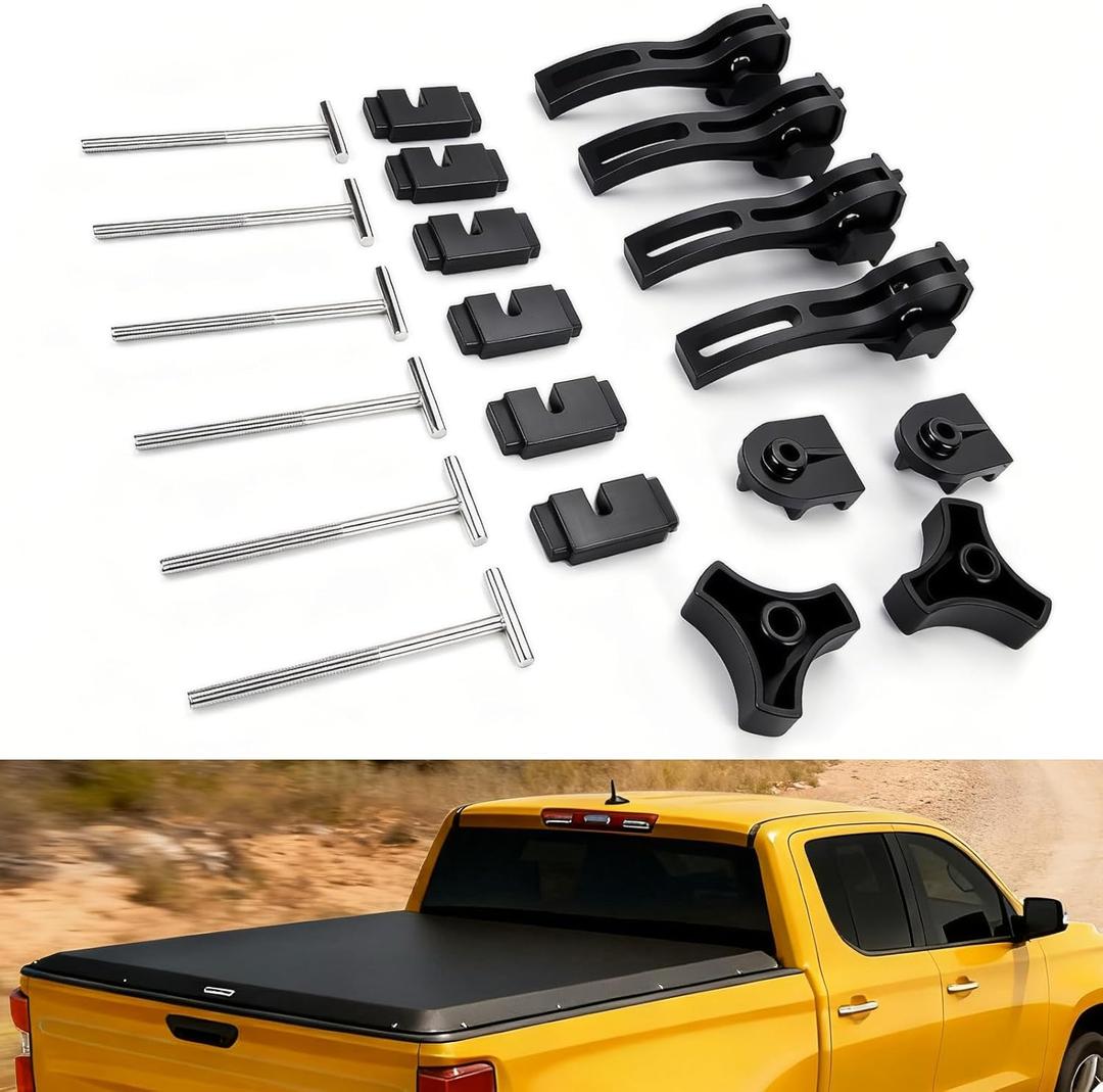 Truck Tonneau Cover Replacement Installation Accessory for Soft Or Hard Tri-fold & Quad-fold Truck Bed Cover Include Nut, T-Bolt(T-bar), Tonneau Cover Clamp, 4X Rear Clamp