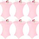 6 Pack Cocktail Spandex Tablecloth 32"x43" Pink Stretch Square Corners Cocktail Table Cover Fitted High Top Round Table for Bar Wedding Birthday Party Banquet