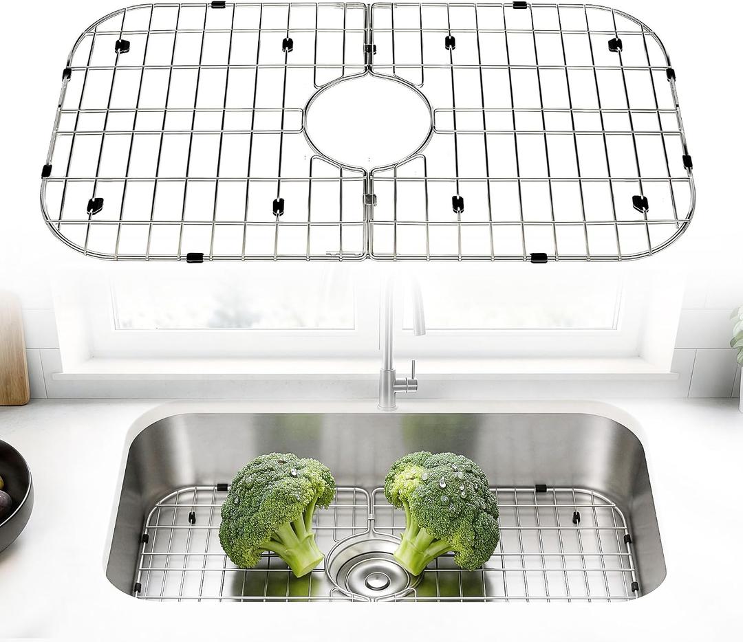 Sink Grid for Kitchen Sink – Stainless Steel Bottom Protector, Center Drain, Detachable Design, Fits Single Bowl Sink, Scratch Protection & Dish Drying Rack (26" x 14")