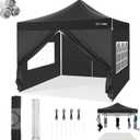 Hoteel 10x10 Pop Up Canopy Tent Heavy Duty with 4 Sidewalls, Waterproof Party Tent, Easy Set-up Commercial Instant Tents with Hand Bag & Rope & Nail, Hexagonal Leg