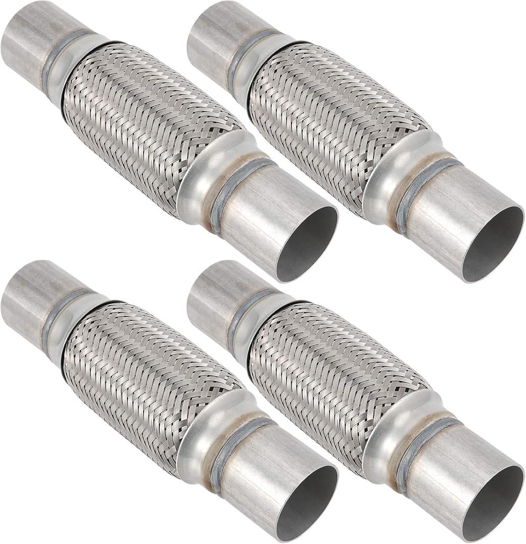 ZEONHAK 4 Pack 2 x 6 Inches Stainless Steel Heavy Duty Exhaust Flex Pipe, Double Braid Exhaust Flex Tube, Overall Length 10 Inches