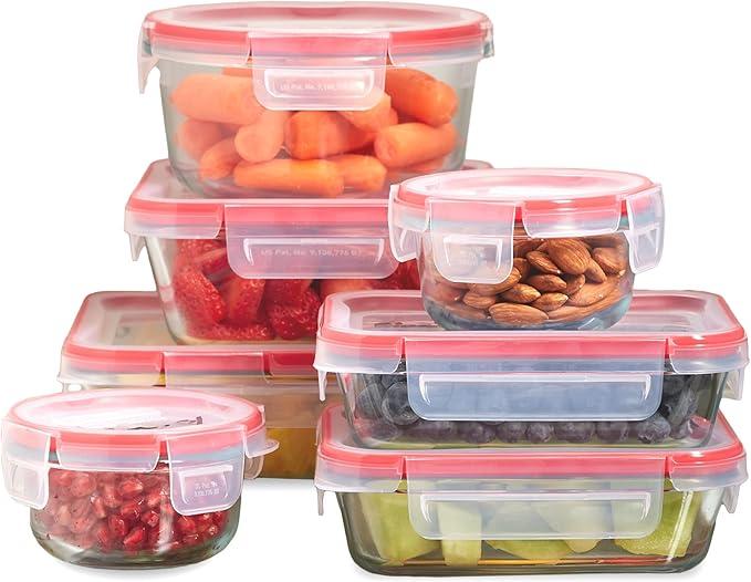 Pyrex Freshlock (7Pack) Glass Food Storage Containers Set, (1, 2, 4 Cups) Airtight & Leakproof Plastic Locking Lids BPAFree, Meal Prep Containers Set, Freezer Dishwasher Microwave Safe