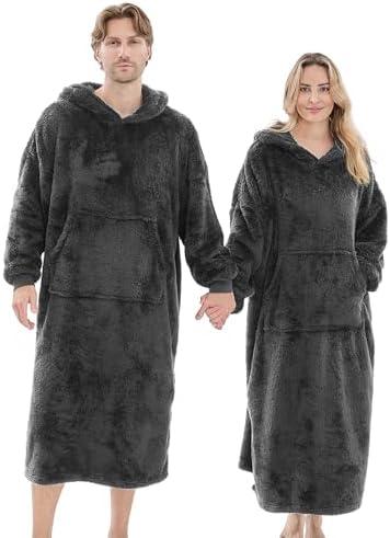 PJGGZ Wearable Blanket Hoodie for Women Men, Fleece Warm Comfy Hooded Sweatshirt with Pockets & Sleeves Cozy Gift for Adult, One Size
