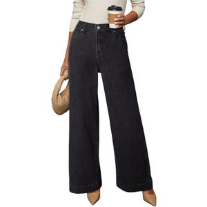 DOKOTOO Women's Casual High Waisted Jeans Stretch Button Wide Leg Loose Denim Pants with Pockets Size 4
