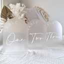 JINMURY Frosted Arch Wedding Table Numbers 1-10 with Stands, 5x7 Inch Frosted Arch Acrylic Sign with White Letters, Arched Acrylic Table Numbers for Wedding Reception