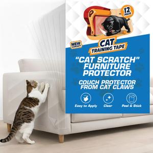 12 Pack Cat Scratch Furniture Protector Tape Sheets Double-Sided Sticky Training (5 XL, 5 Large, 2 Medium) Anti-Scratch Couch & Sofa Guard Clear Not for Leather, Velvet, Microfiber
