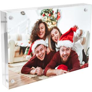 Fribuya 4x4 Acrylic Picture Frame 3 Pack, 20mm Thicker Frameless Clear Frame Double Sided Magnetic Photo Frames